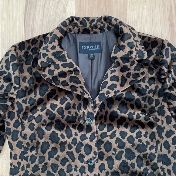 Vintage Express Animal Leopard Print Knee Length Y2K Jacket Coat Medium 9/10 - Picture 2 of 14
